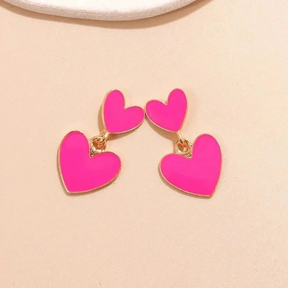 Hot Pink Women's Fashion Heart Drop Earrings